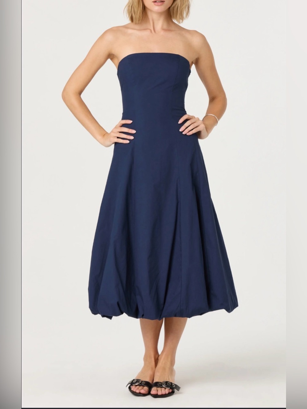 ASTR the Label Strapless Bubble Hem Cotton Poplin Midi Dress Size L ZIPPER BROKE